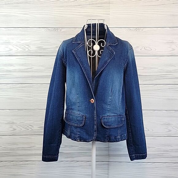 Bandolino Blu jean blazer with floral embellishments Size M - Picture 1 of 13